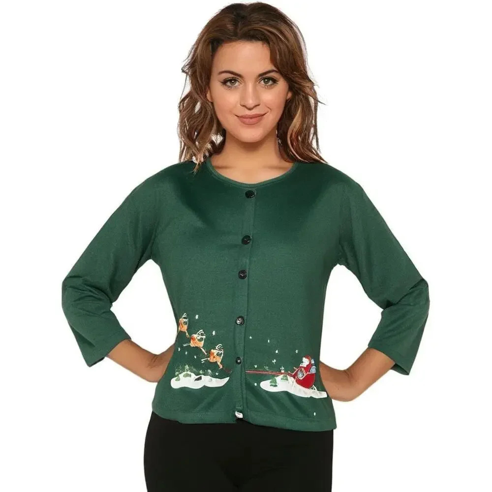 Vintage‎ Decorated Originals Green Christmas Cardigan Sweater Women's Large